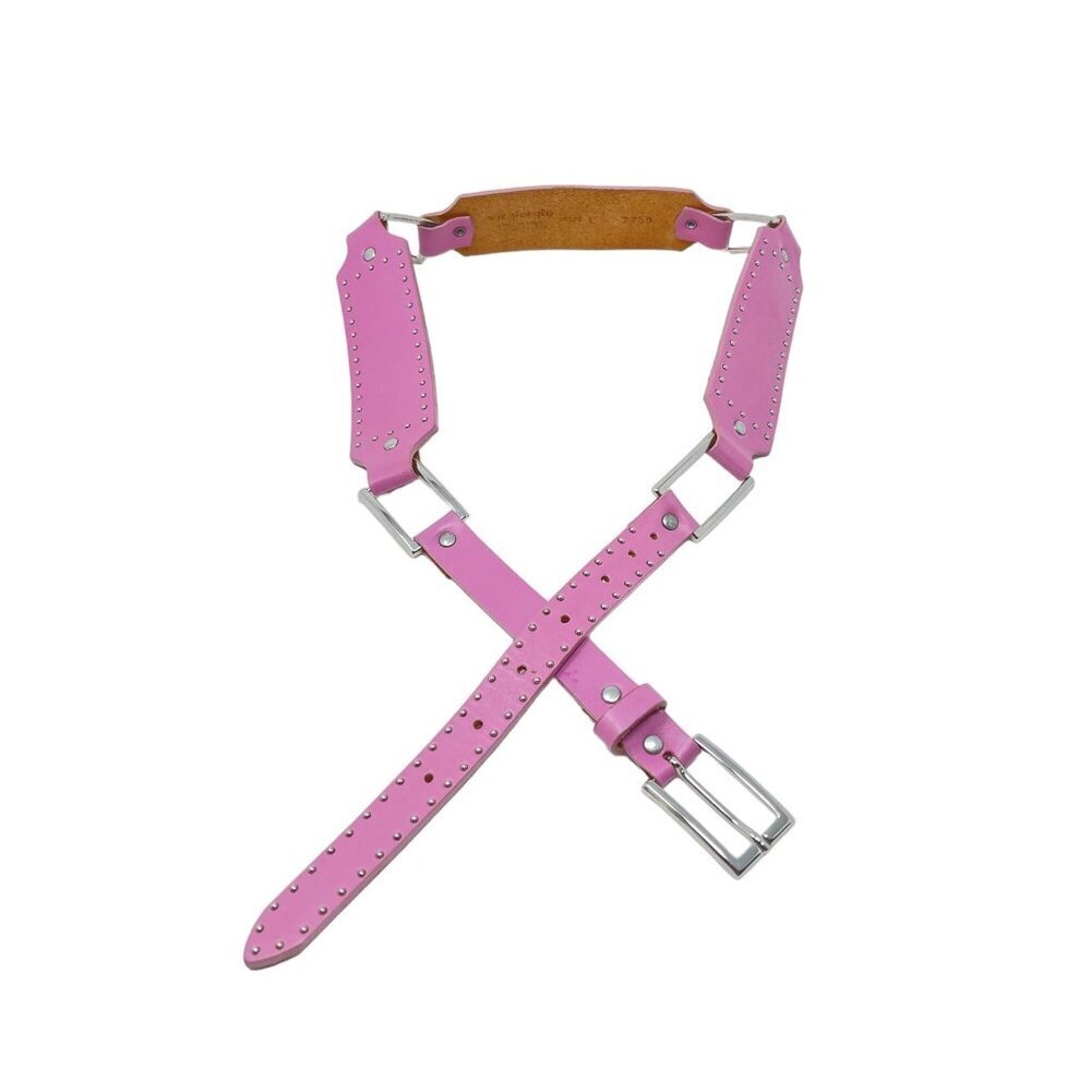 Sangiorgio Size L Pink Leather Belt Silver Studded Linked Italy